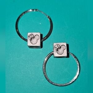 Disney Silver Hoop Earrings with Mickey Charm